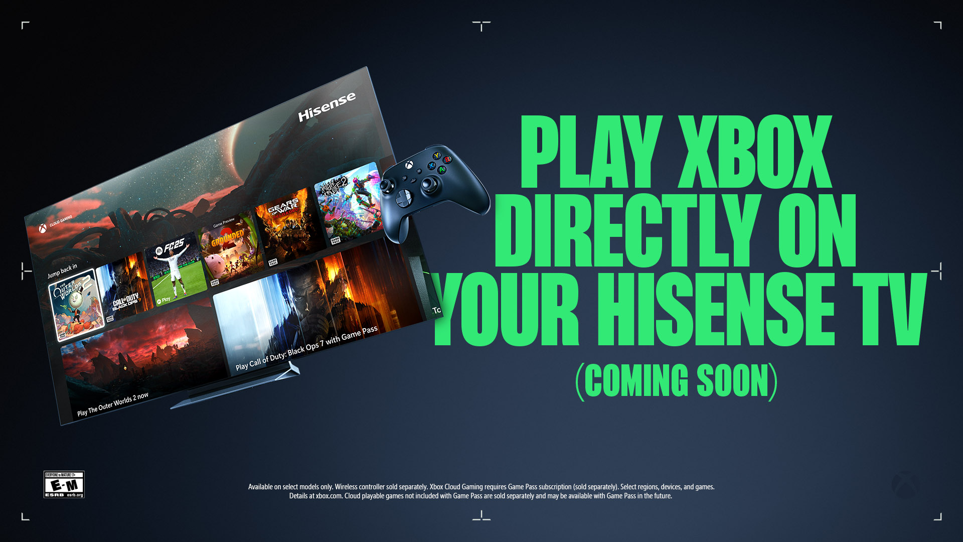 Promotional hero image of Xbox App coming soon to Hisense TVs