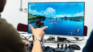 Honeycomb Foxtrot flight stick being used to play Microsoft Flight Simulator 2020