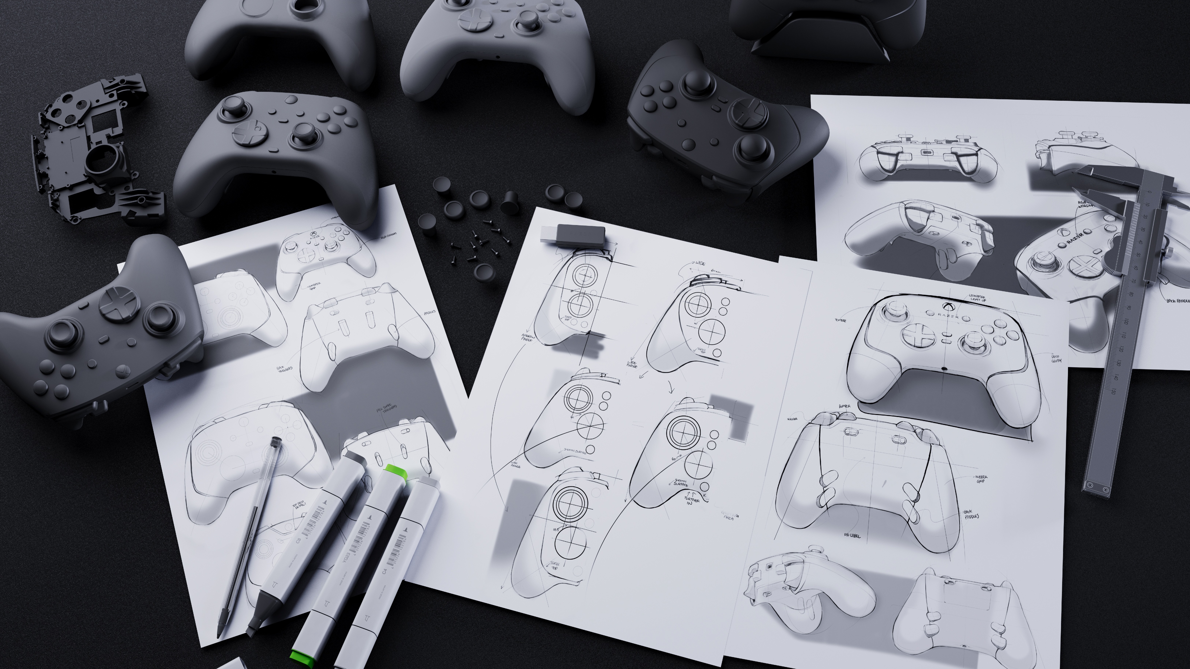 Image of design concepts and prototypes at Razer.