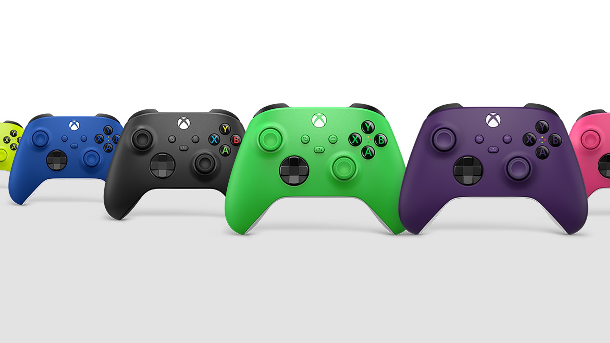Promotional image of different colored Xbox controllers