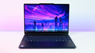 Photos of the Lenovo Yoga 9i 2-in-1 (2025) Intel Aura Edition 14-inch laptop. 