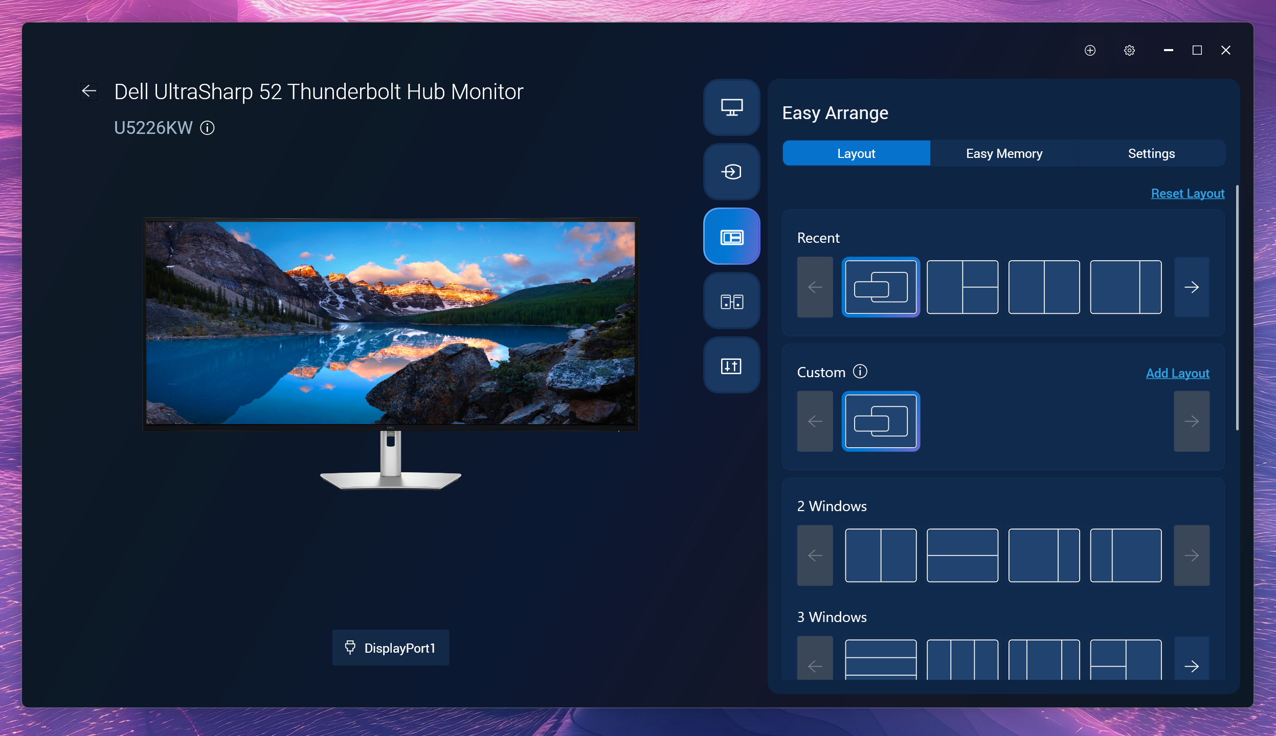 Screenshot of Dell's Display and Peripheral Manager software for managing its new Ultrasharp 52 monitor.