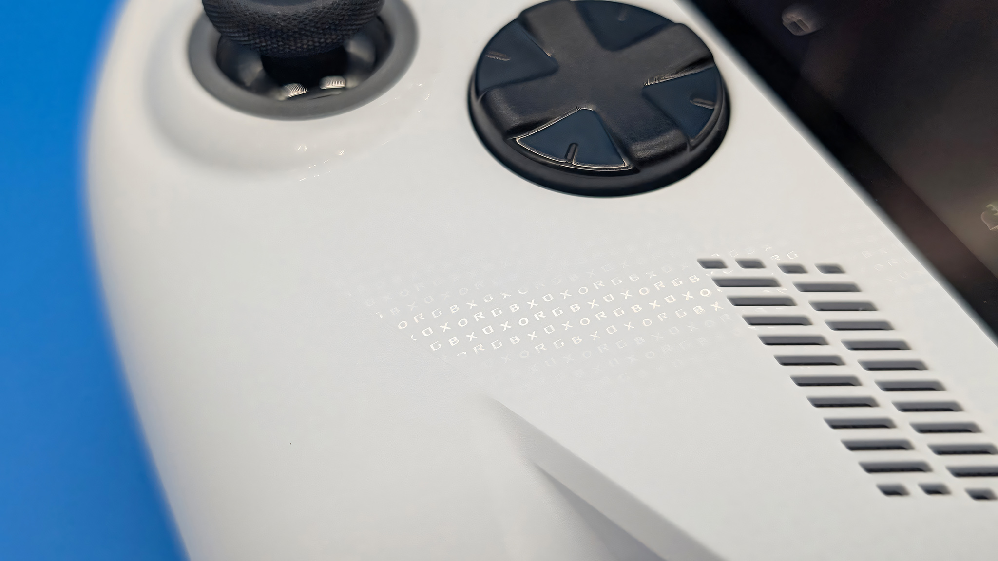 A closeup of the pattern on the Xbox Ally case.